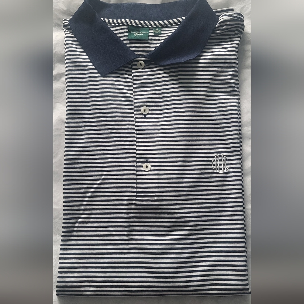 Fairway & Greene Navy and White Striped Polo Shirt